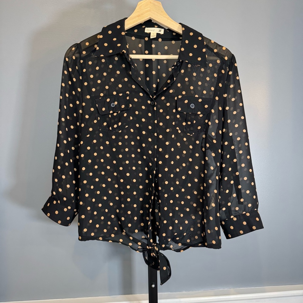 Anthropologie Mine Polka Dot Sheer Button Front Blouse L‎